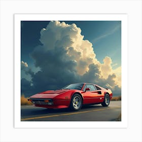 Ferrari Against A Watercolor Dramatic Stormy Sky With Dark Clouds 1 Art Print