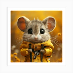 Little Mouse In Yellow Raincoat Art Print