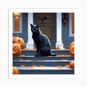 Black Cat In Front Of House Art Print