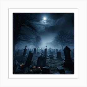 Graveyard At Night 14 Art Print