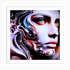 Colorful Women Face Illustration With Waves And Bubbles That Conveys The Transience Of Youth Art Print