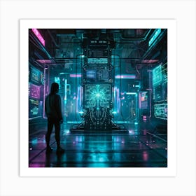 Cyber Interface With Intricate Neural Connections Symbolizing Ai And Human Cognitive Interaction Ne Art Print