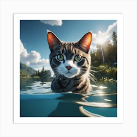 Cat In The Water 1 Art Print