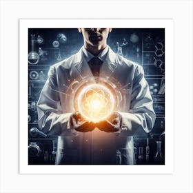 Chemist Holding A Glowing Ball Art Print