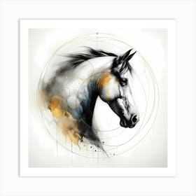 Horse Head Illustration In Creative Circles And Gold Accents Art Print