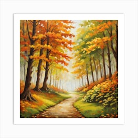 Forest In Autumn In Minimalist Style Square Composition 7 Art Print