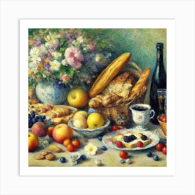 Table With Bread And Fruit Art Print