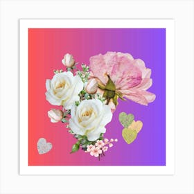 Roses And Hearts Art Print