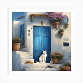 847079 Greek Blue Door Cat Art Print Xl 1024 V1 0 Art Print