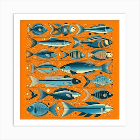 Fishes On An Orange Background Art Print