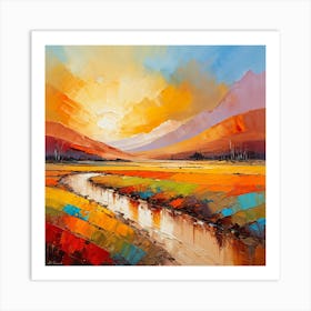 Sunset Over A River Art Print