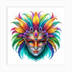 A Colorful Venetian Carnival Mask With Feathers And Jewels Art Print