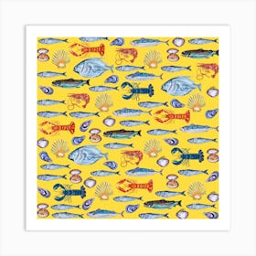 Fish Wallpaper Yellow Square Art Print