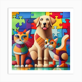 Two Cats And Dog Living In Peace Art Print