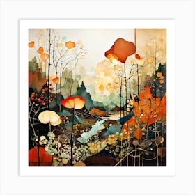 Autumn Forest, Floral Pattern, Abstract Piece With Organic Shapes And Earthy Colors art print Art Print