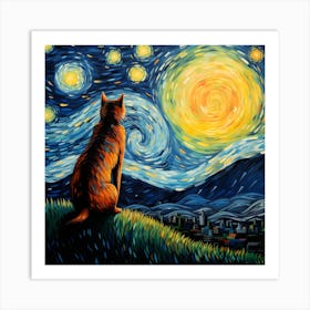 Starry Night Cat Art Print