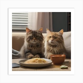 Two Cats Eating Spaghetti Art Print