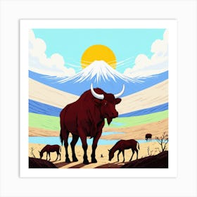 Bulls In The Mountains 3 Art Print