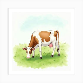 Cow Grazing On Grass Art Print