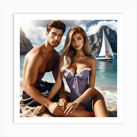 Man And Woman On The Beach Art Print