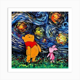 Winnie The Pooh And Piglet Starry Night Van Gogh Art Print