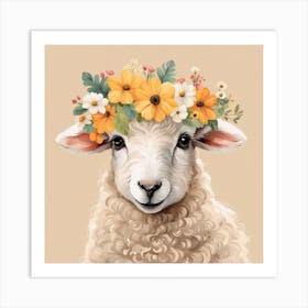 Floral Baby Sheep Nursery Illustration (17) Art Print