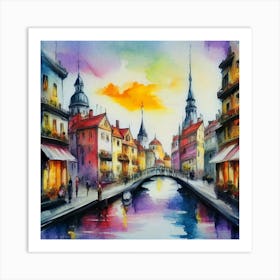 Watercolor Of A City Art Print