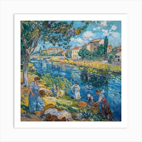 Van Gogh Style: Laundry Day By the Rhone Series Art Print
