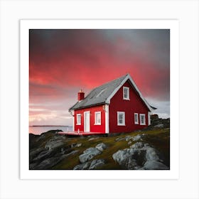 Red House At Sunset Art Print