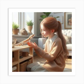 Girl With Lizard Art Print