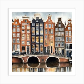 Amsterdam Houses Watercolour (8) Art Print