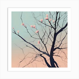 Flowering Branches, Turquoise & Pastel Pink Art Print