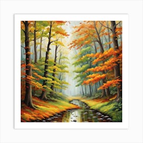 Forest In Autumn In Minimalist Style Square Composition 9 Art Print