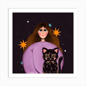 Girl With Cat Art Print