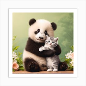 Panda Bear And Kitten Art Print