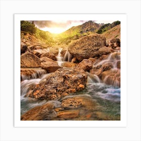 Waterfall In The Mountains Art Print