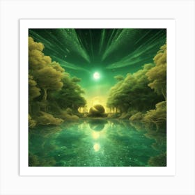 This Is A Surreal, Intricate Green Cg Rendering Graph,A Blue And Black Fountain Of Life,The Transpar Art Print