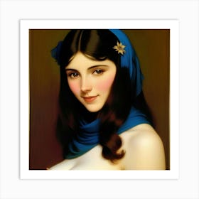 Girl With Blue Scarf Art Print