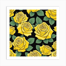Yellow Roses On Black Background 1 Art Print