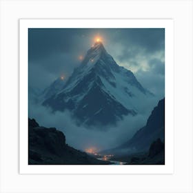 A Mystical Mountain Peak With Ancient Runes Glowing Faintly 1 Art Print