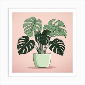 Monstera Plant, A Potted Monstera Plant With Soft Pink Leaves Set Against 4 Art Print