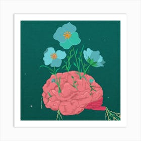Floral Brain Square Art Print