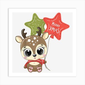 Reindeer Mistletoe Santa Merry Xmas Christmas Women Kid Girl Art Print