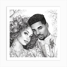 Black And White Wedding Coloring Page 2 Art Print