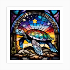 Sea turtle stained glass rainbow colors 1 Art Print