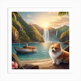 Corgi On The Beach Art Print