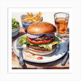 Hamburger With Fries 2 Art Print