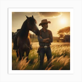 Cowboy And His Horse Art Print