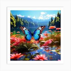 Butterfly In A Pond Art Print