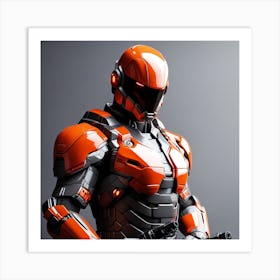 A Futuristic Warrior Stands Tall, His Gleaming Suit And Orange Visor Commanding Attention 33 Art Print